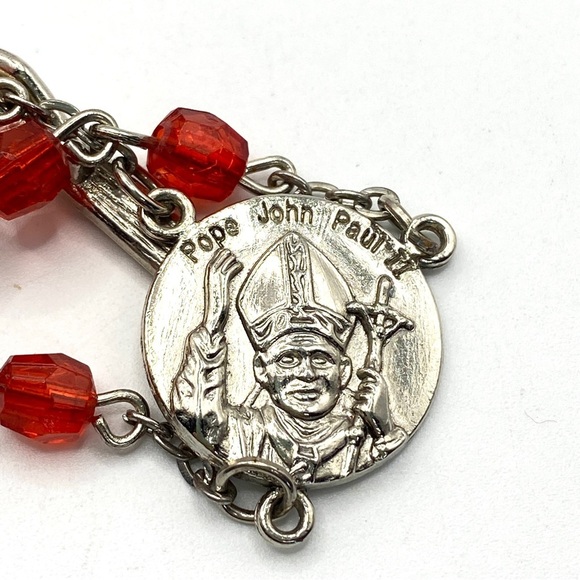 Catholic Rosary Red Beads Pope John Paul II - Picture 2 of 5